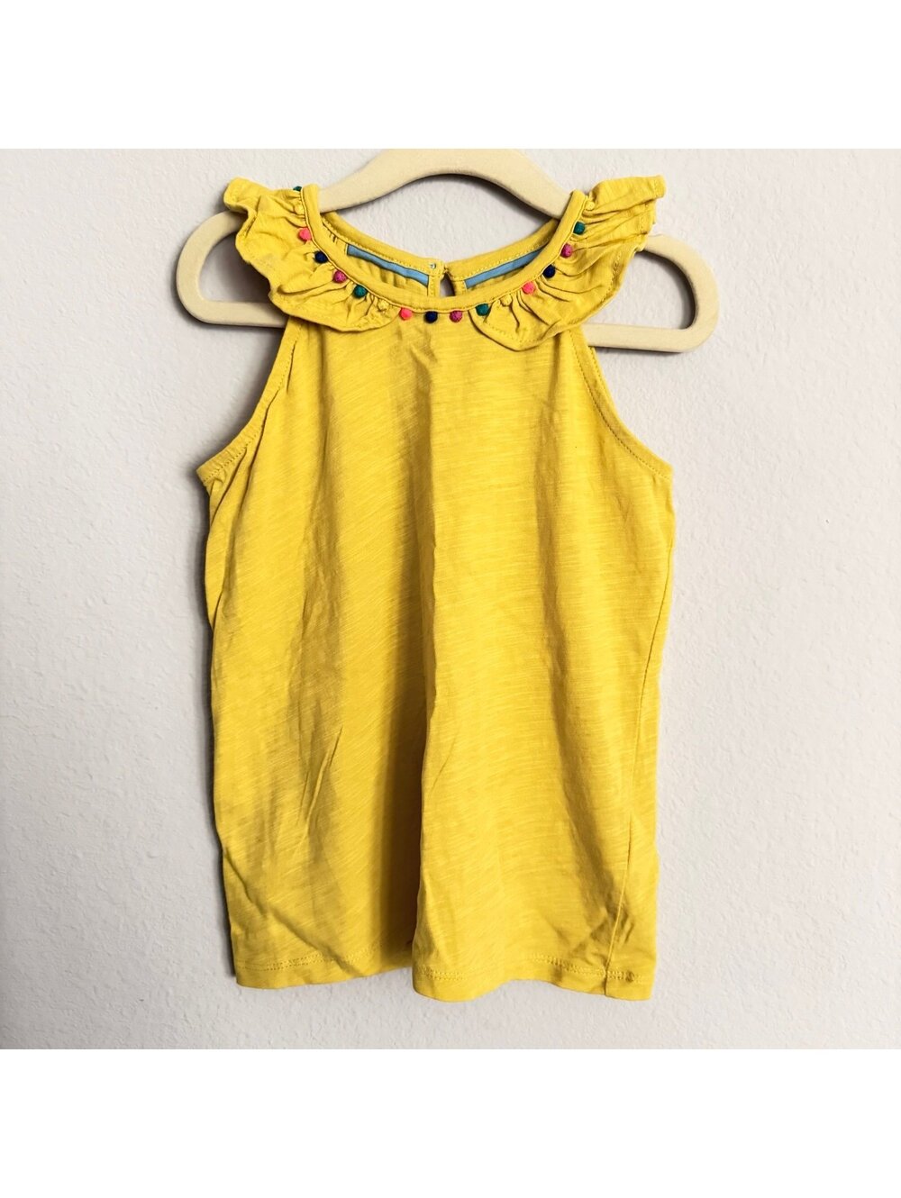 Mini Boden Yellow Pom-Pom Sleeve Tank Top With Size 4-5